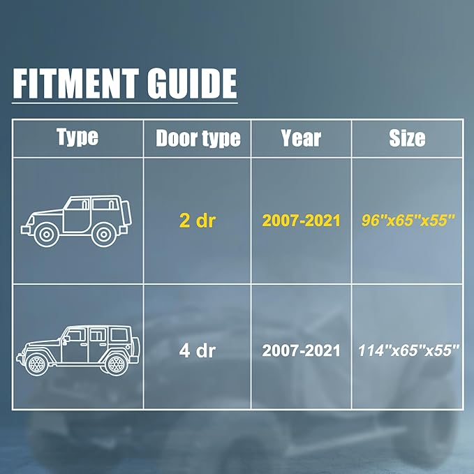 X AUTOHAUX SUV Car Cover Cab Cover Fit for Jeep Wrangler JK JL Hardtop 2 Door 2007-2021 Outdoor Sun Dust Wind Snow Protection 210D Oxford with Driver Door Zipper Navy Blue