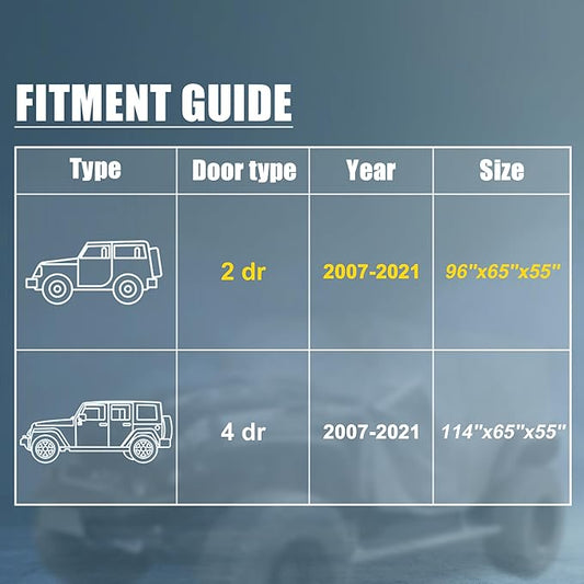 X AUTOHAUX SUV Car Cover Cab Cover Fit for Jeep Wrangler JK JL Hardtop 2 Door 2007-2021 Outdoor Sun Dust Wind Snow Protection 210D Oxford with Driver Door Zipper Navy Blue
