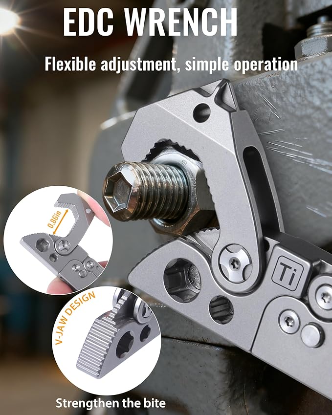 Titanium Pry Bar, EDC Multitool with Folding knife, Wrench, Screwdriver, Bottle Opene, Ruler, SIM Card Removal Tool, Ruler, EDC Pocket Multi Tool
