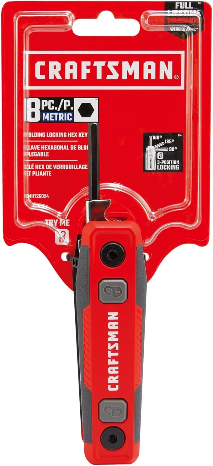 CRAFTSMAN Hex Key Set, MM, Folding Locking 8 Piece (CMHT26024)