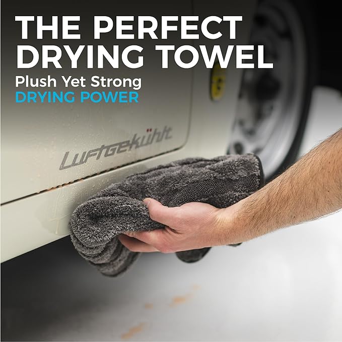 The Rag Company Gauntlet Car Drying Towel - 70/30 Korean Microfiber, Dries Faster Without Scratching, 900gsm, 15x24 inches, Ice Grey/Grey, 2-Pack