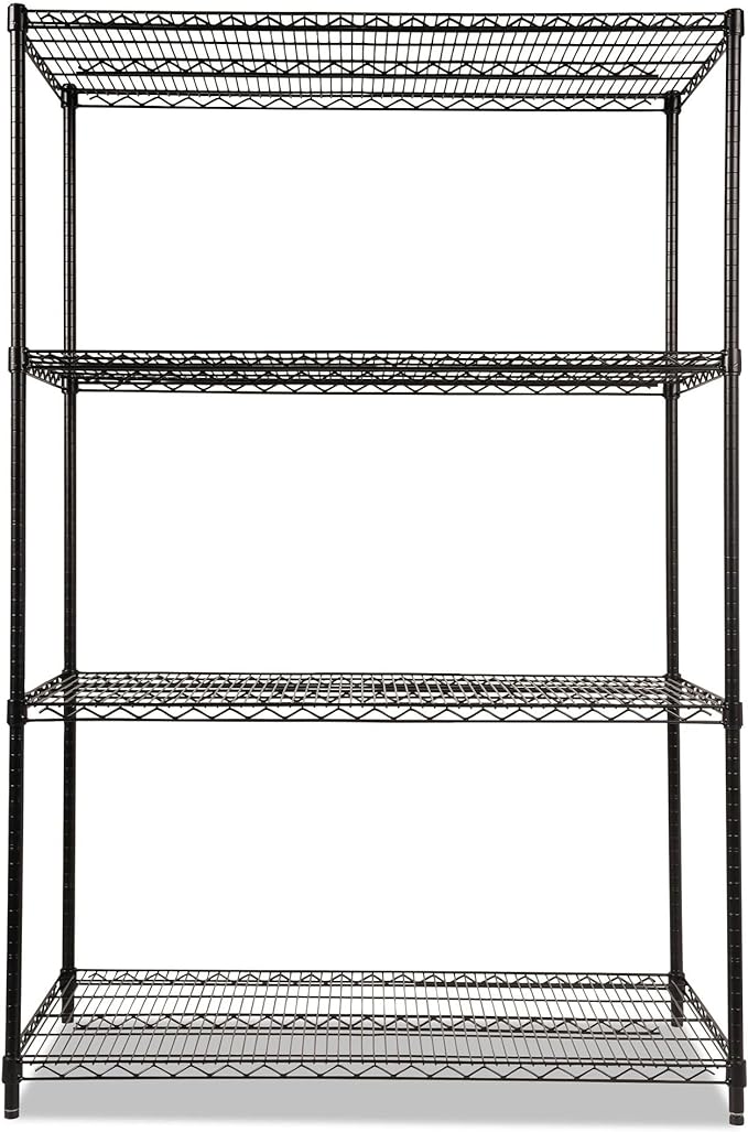 Alera ALE Industrial Heavy-Duty Wire Shelving Starter Kit, 4-Shelf, 48w x 24d x 72h, Black