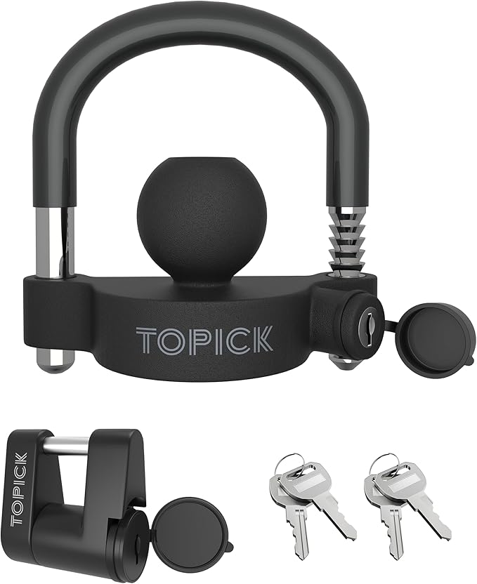 TOPICK Keyed Alike Trailer Coupler Lock Set, Trailer Lock Kit Include Universal Trailer Hitch Lock & Coupler Latch Lock, Heavy-Duty Anti-Theft Protection for 1-7/8", 2", 2-5/16" Couplers, All Black