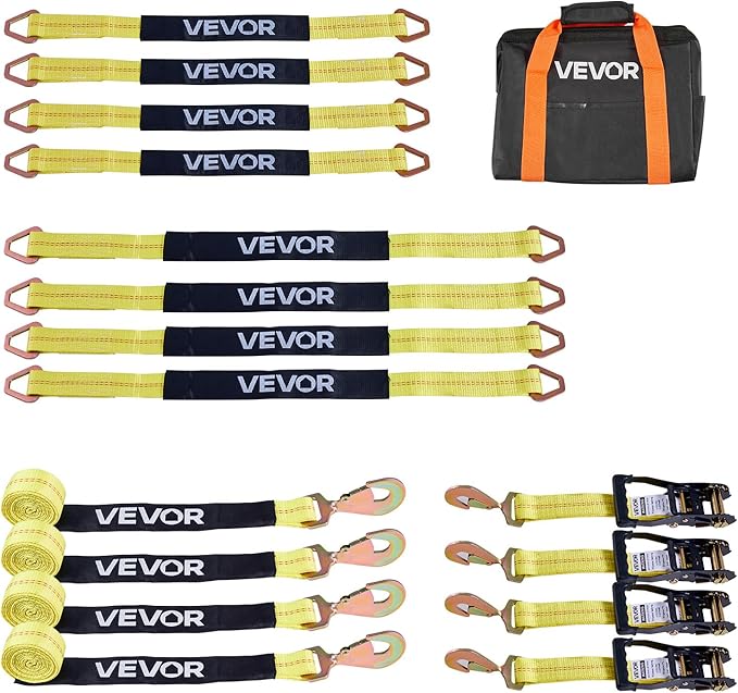 VEVOR Wheel Chock Tie-Down Kit, Axle Type Trailer Tie Down Strap, Car Tie Down Kit with Break Strength 10009 lbs, Working Load 3333 lbs, Trailer Ratchet Strap for ATV, UTV, & Heavy-Duty Pickup Trucks