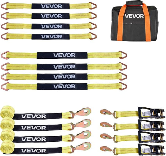 VEVOR Wheel Chock Tie-Down Kit, Axle Type Trailer Tie Down Strap, Car Tie Down Kit with Break Strength 10009 lbs, Working Load 3333 lbs, Trailer Ratchet Strap for ATV, UTV, & Heavy-Duty Pickup Trucks