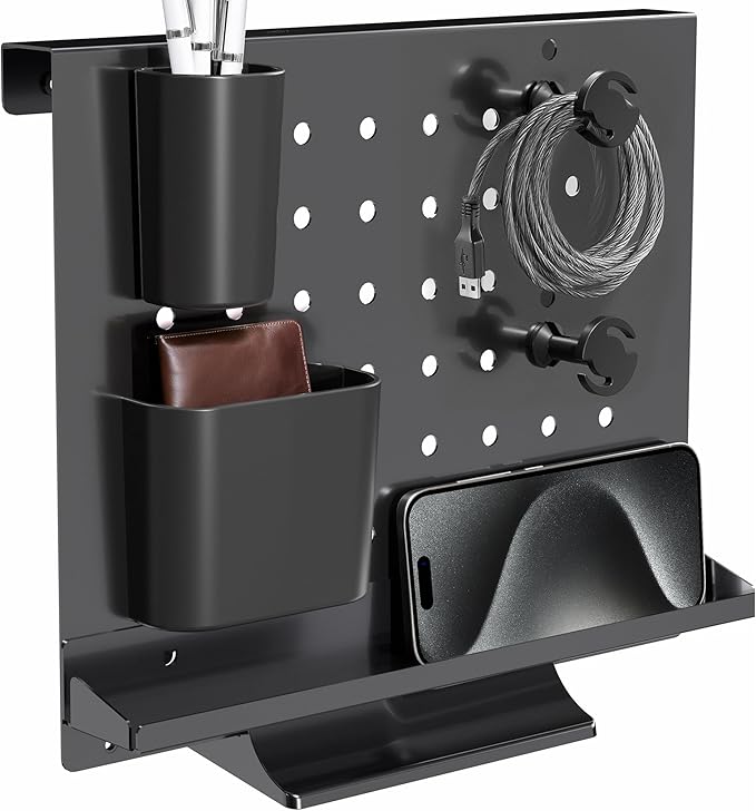 VIVO Steel Freestanding Desktop Pegboard, Cute 12 x 10 inch Peg Board with Accessories, Optional Wall Mounting, Black, PP-DK04F