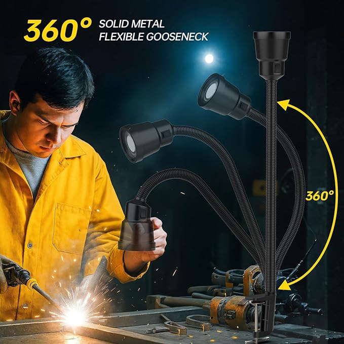 Clip Work Light, 9W Machine Clamp Lights, 900 Lumens Flexible Work Lamp for Lathe Milling Machine Drill Press, Aluminum Alloy Light Head (Clip Base)