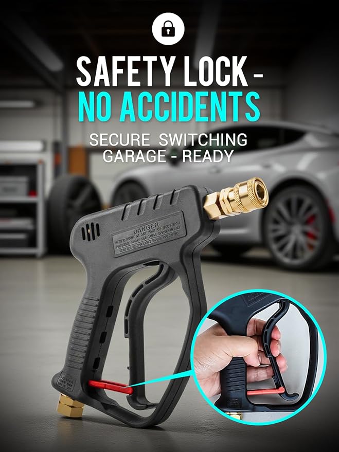 MEKOH Short Pressure Washer Gun, 5000PSI Stubby Pressure Washer Spray Gun for Car Wash, 10.5GPM Foam Gun with 3/8'' Quick Connect, High Pressure Washer Handle Gun with M22-14mm for Extension Wand/Hose