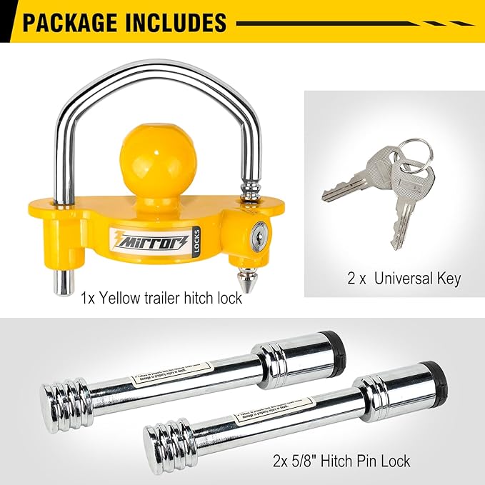 3mirrors Trailer Hitch Locks - Ball Hitch Lock + 2 Hitch Pin Lock Fits 1-7/8 Inch, 2 Inch, 2-5/16 Inch Couplers for Trailer Truck Car Boat