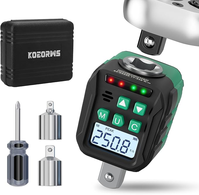 1/2-Inch Digital Torque Adapter, 12.54-250.8 Ft.lb/17-340 N.m, Electronic Torque Wrench Converter with ±2% Accuracy, Preset Function, Data Storage, 3/8” & 1/4” Adapter for Bike, Moto, Car