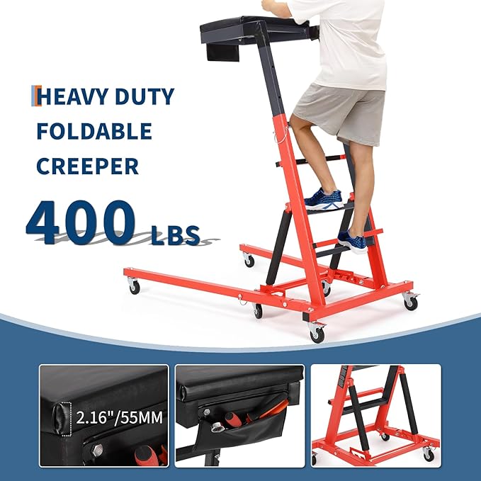 Top Automotive Creeper,Engine Topside Creeper with Adjustable Height 49.21 in to 68.89 in, 400 LBS Capacity High Topside Creeper,6 Swivel Caster Wheels, Heavy Duty Foldable Garage Creepers for Auto