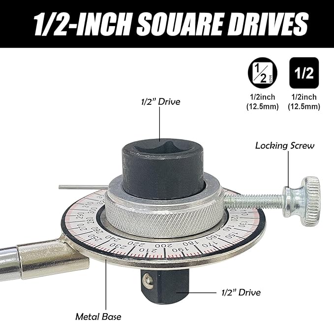 JOYFUL&HOPEFUL Torque Angle Gauge 1/2,Torque Angle Meter,360 Degree Torque Wrench,w/Flexible Clip Arm