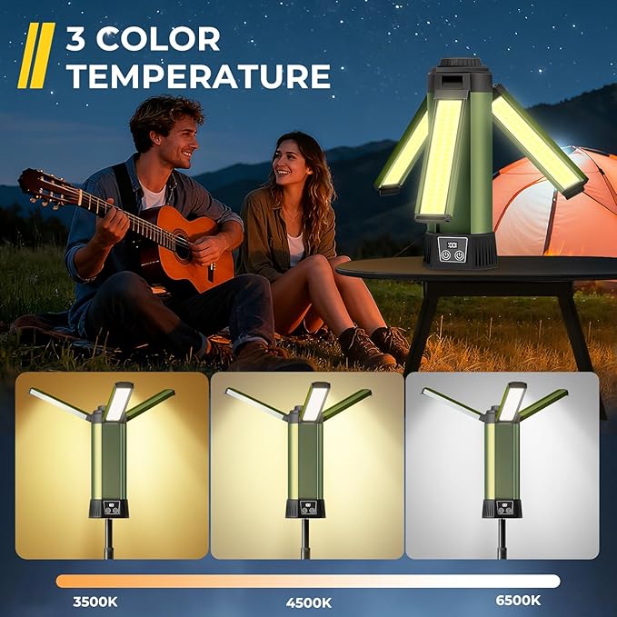 Rechargeable Work Light with Stand, Outdoor LED Cordless Camping Light with Portable Telescopic Bracket, 3.7 Ft Tall 6AH Battery, 2000 Lumen Construction Lights with Carrying Bag Green Medium