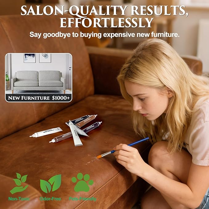 Leather Repair Kit for Furniture, Car Seats, Sofa, Jacket, and Purse, Vinyl Repair Kit with Super Easy Instructions to Match Any Color, Restore Any Glossy Leather Surface