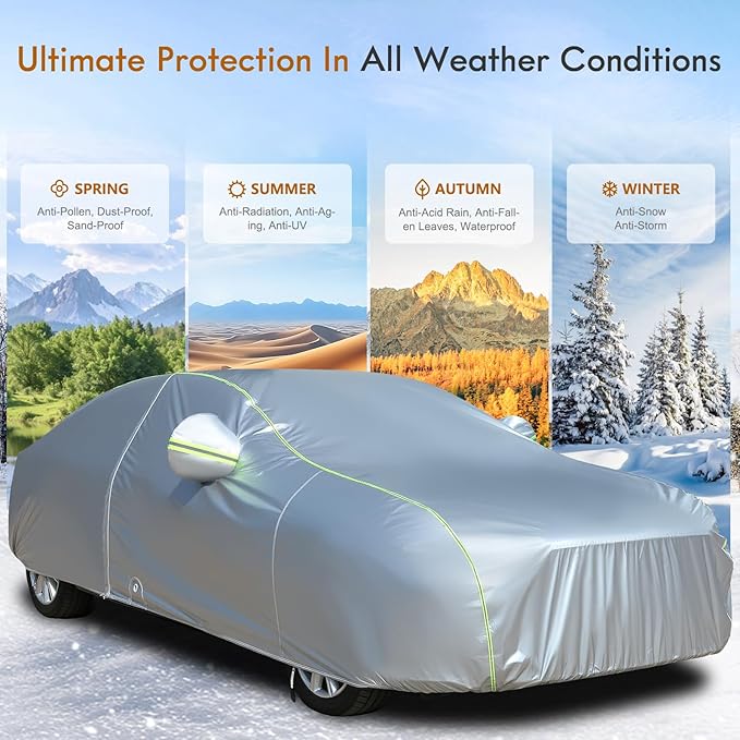 Tecoom Car Cover for Automobiles Waterproof, Windproof Sun Rain Snow Protection Fit for Tesla Model 3 Toyota Corolla 2000-2023 Honda Civic 1991-2023, Kia Stinger/Forte, Full Covers Sedan 191-200"