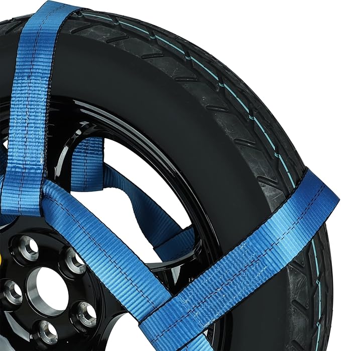 Set of 2 Blue Tow Dolly Straps with Flat Hook, Fits Most 16-20" Tires, Webbing Ratchet Straps