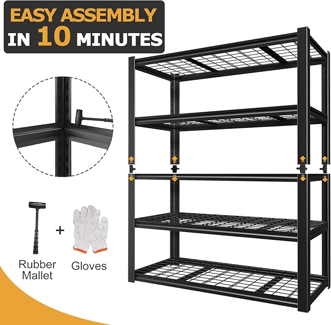 5-Tire Garage Shelving Units Storage Shelves Rack, 72 Inches Height Heavy Duty Adjustable Steel 5000 lbs Metal Shelf for Basement, Garage Organization (Iron Grid Layer, 72" H x 59" W x 24" D)