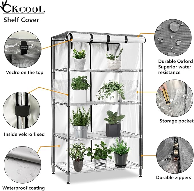okcool Waterproof Shelf Cover,600D Heavy Duty Wire Shelving Unit Cover,Three Side See Through Panel Clearly Visible (Fits 48" Wx24 Dx72 H Shelves)