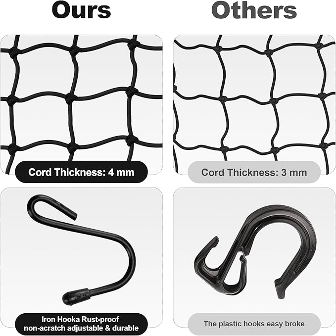 JAGASOL Cargo Nets for Motorcycle Helmet 16"X16" Elastic Bungee Net Storage Featuring 6 Hooks Tight 2"x2" Mesh Luggage Strap Rack Expansion Organizer Net Pocket for Motorbike E-Bike Trike 2 Pcs