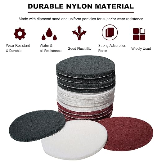 15 Pack 5 Inch Hoop and Loop Multipurpose Scrubber Scouring Pads - Flocking Scuff Pads, Conditioning Discs Polishing Pads for Furniture Automotive Cleaning, Rust Removal
