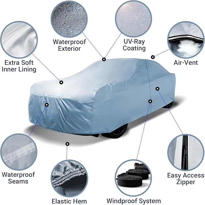 iCarCover Fits 1978-1983 Chevy Malibu Car Cover Automobiles Form-Fit Padded Full Exterior Waterproof Automobiles Protection Covers