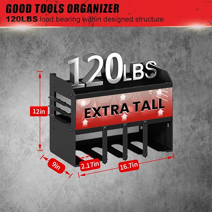 Hipidian Power Tool Organizer Wall Mount: Heavy Duty Storage Organization Stand Cordless -3 Layers Large Garage Organizer with Drill Holder -Metal Steel Utility Rack Hooks Screwdriver -Gifts for Man