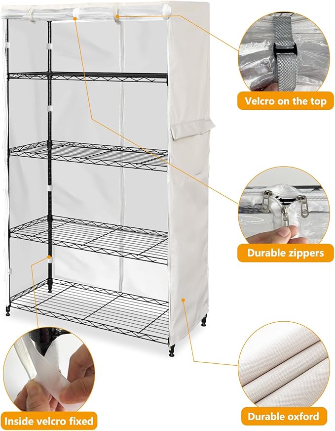 Heavy-Duty Waterproof Wire Shelf Cover, Garage Storage Shelving Protector, Universal Fit 36 x 18 x 72 Inch Rack Covers with 1" Tolerance (Beige)