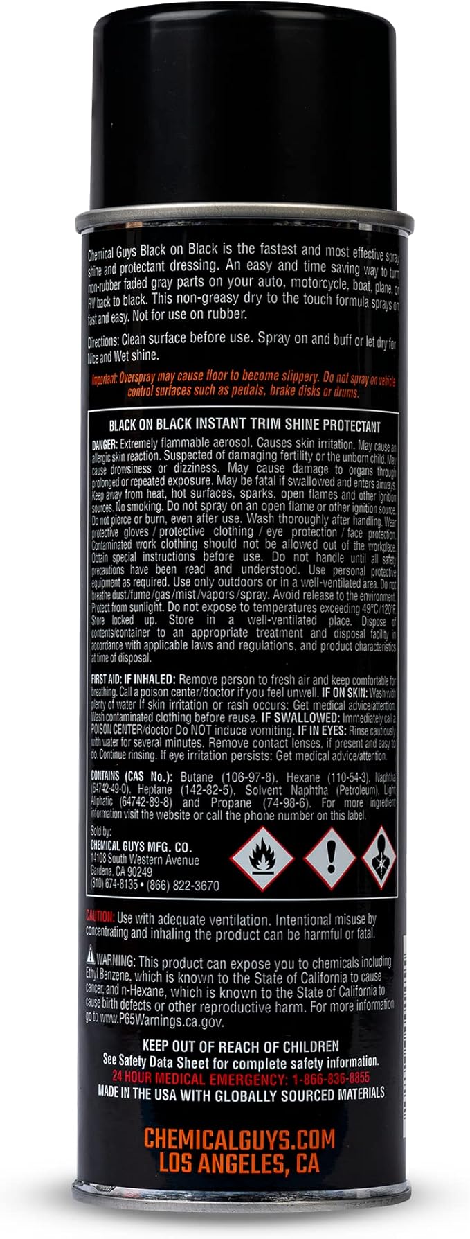 Chemical Guys AIR_SPRAY_1 Black On Black Instant Trim Shine Exterior Spray Dressing & Protectant, (Safe for Cars, Trucks, SUVs, RVs, & More) 11 fl oz