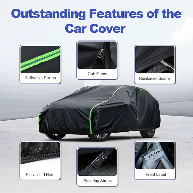 Waterproof Car Cover Compatible with Accord/A6/E-Class/LS/Model S/Avalon All-Weather Protection, 197"-205" Sedan PEVA Car Cover with Zipper Door