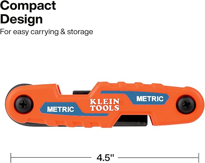 Klein Tools 70543 3-Piece Compact Folding Hex Key Set, Metric, SAE, Torx Sizes, 25 Keys, Industrial Strength Heat Treated Alloy Steel