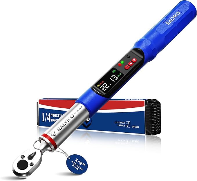 1/4 Digital Torque Wrench (1.11-22.13 Ft. Lb/ 1.5-30 N.m) ±2% Accuracy Dual-Direction Adjustable Torque Wrenches Digital with Vibration, Buzzer and LED Alert for Bike, Motorcycle, DIY