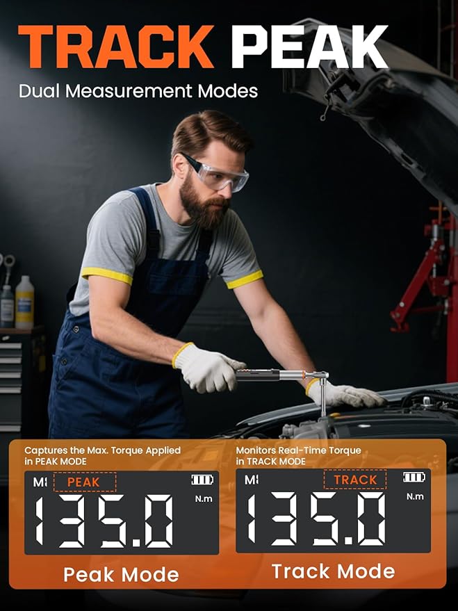 3/8" Drive Digital Torque Wrench, 5.02-99.57 Ft.lb/6.8-135 Nm, Inch Pound Torque Wrench Electronic with Buzzer & Colorful LED Indicator, Torque Wrench Set for Cars Automotive Motorcycle