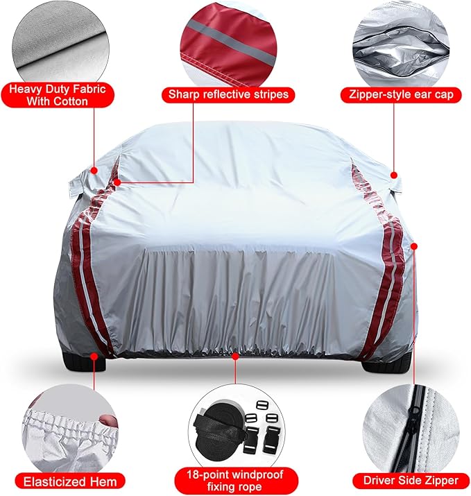 Waterproof Car Covers Replace for 2005–2013 Corvette C6, 6 Layers All Weather Custom-fit Car Cover with Zipper Door & 18 Ponit Windproof Bands for Snow Rain Dust Hail Protection