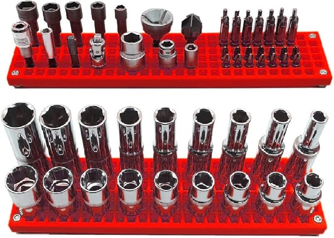 Organizer Genie ® - One Red Slim Pegboard to organize your Sockets, Wrenches, Pliers, Screwdrivers, Bits and All Other Tools