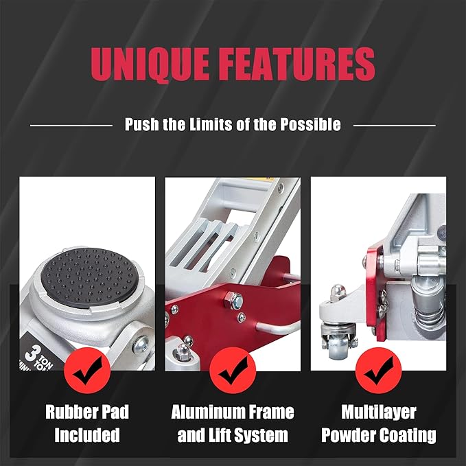 Big RED 3 Ton Floor Jack,Full Aluminum Ultra Lightweight Low Profile Car Jack with Dual Piston Quick Lift Pump,Hydraulic Racing Floor Jack for Vehicle,6,000 lb Capacity,Red,TAM830003XL