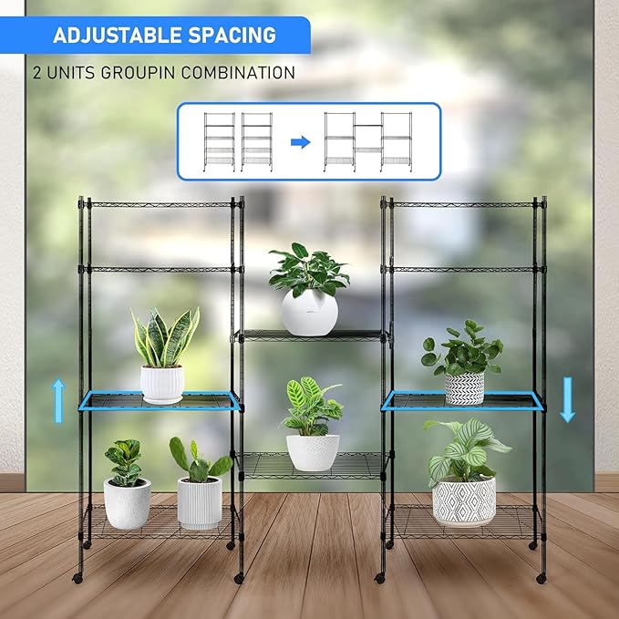 Simple Deluxe 5-Tier Storage Shelves, 21" W x 12" D x 54" H Adjustable Heavy Duty Wire Metal Shelving Unit, Black