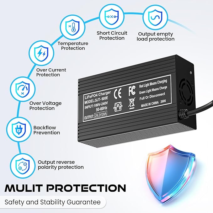 29.2V 20A Lithium Battery Charger, LiFePO4 Battery Charger AC-DC Smart Charger with Anderson Connector LED Indicator Special for 24V/25.6V Deep Cycle Rechargeable Batteries of Car, Truck, Boat, RV