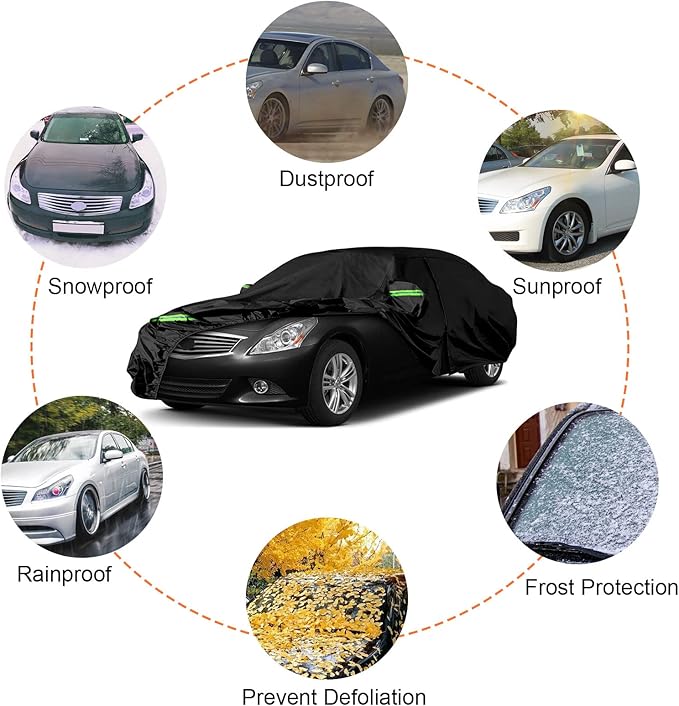 Waterproof Car Covers Replace for 2003-2015 Infiniti G35 G37 Sedan, 6 Layers All Weather Custom-fit Car Cover with Zipper Door & Windproof Bands for Snow Rain Dust Hail Protection (G35/G37 Sedan)