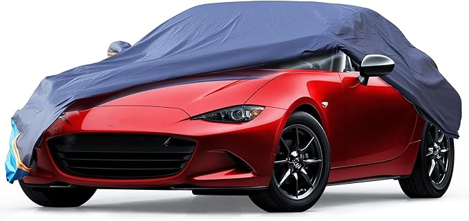 Car Cover Waterproof All Weather, 6 Layers Outdoor Full Exterior Cover Rain Sun UV Snowproof Protection with Zipper Cotton, Mirror Pocket for Mazda MX-5