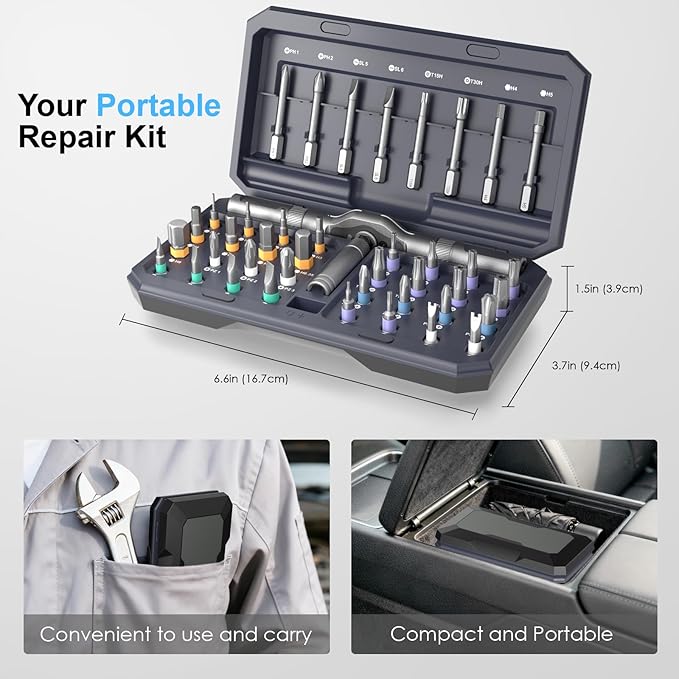 42 in 1 Magnetic Screwdriver Set, Portable Multi Bit Compact Ratchet Precision Screwdriver Set Mini Repair Tool Kit for Diy, Laptop Computer, Bicycles, Furniture, Eyeglass and More (Grey)