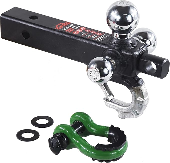 TOPTOW Trailer Hitch with Grey Recovery Shackle Ball Hitch Mount w/Chrome Triple Tow Ball, 2-in Shank, Multi Fit for 2 inch Trailer Hitch Receiver…