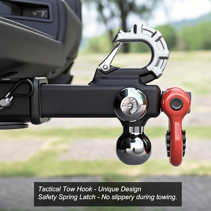 Trailer Hitch Tri-Ball Mount: with Swivel Tow Shackle and Tow Hook, fits for 2-inch Receiver, Chrome Trailer Ball Size 1-7/8", 2" and 2-5/16" and 5/8" Hitch Pin Kit