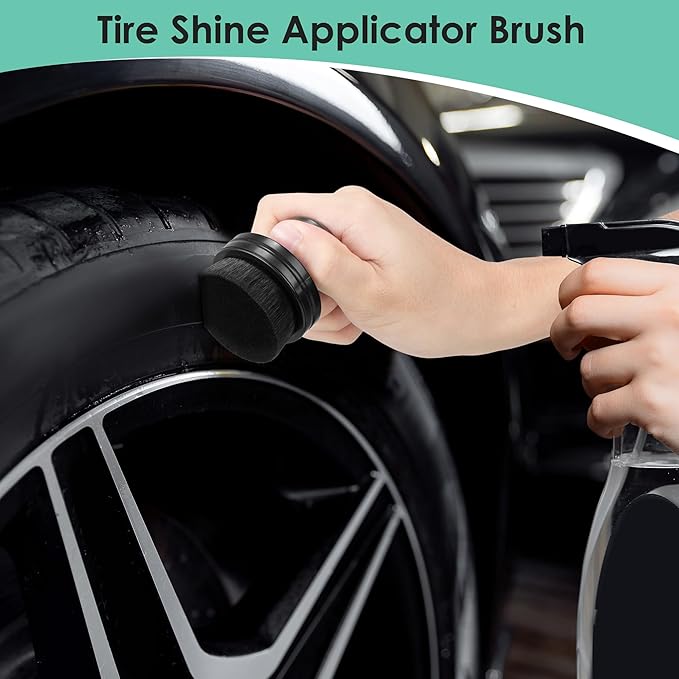 Dreyoo 2 Pack Car Tire Shine Applicator, Auto Detail Brush, Portable Car Tire Brush with Seal Cover Design, High Density Soft Detailing Bristles for Vehicles Wheel Shine Polish Wax Applicator (Black)