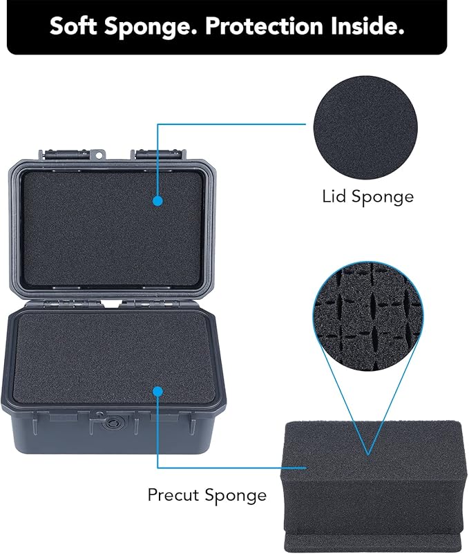 Lykus HC-1420 Mini Hard Case Dry Box with Foam Insert, Interior Size 5.5x3.5x2.7 in, IP66 Splash-Proof, Suitable for Cellphones, Tools, Small Devices and More