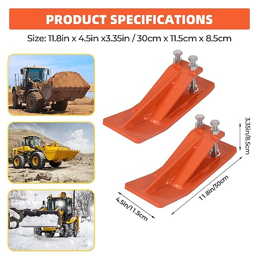 2Pcs Tractor Bucket Protector – 3/8” Thick Ski Edge Turf Tamer, Double Lock Nuts Bolts, Anti-Skid 4.5” Width for Snow Removal & Lawn Protection, Orange