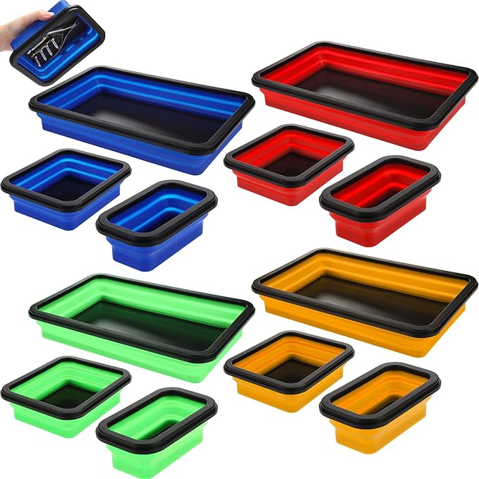 12 Pcs Collapsible Magnetic Parts Tray Set Foldable Tool Storage Organizer Magnetic Tray 3 Different Size Collapsible Bowl for Screw, Bolts, Nuts, Washers, Pins, Tool Gift for Men(Multicolor)