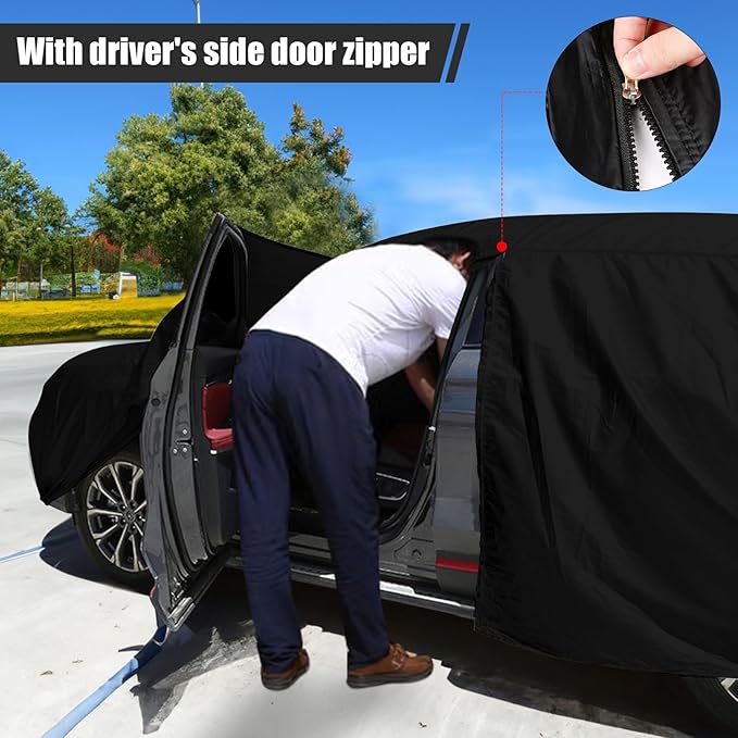 Waterproof Car Cover Compatible with Honda Passport 2019-2025, Black 210T Inside Cotton Cover with Door Zippers for Snow Rain Dust Outdoor Protection