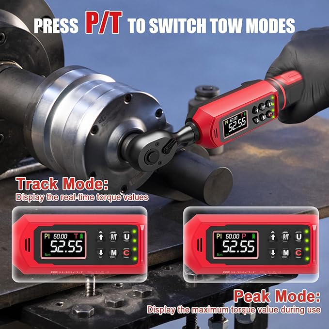 3/8"&1/2" Digital Torque Wrench Set(0.66-44.29Ft.Lb/0.9-60N.m&3.8-250.8Ft.Lb/5.1-340Nm), ±1% Accuracy with Vibration, Buzzer,LED Notification and Five Units of Measure, for Car,Moto, DIY