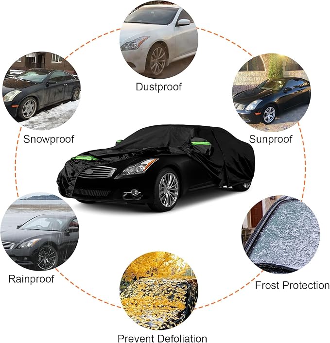 Waterproof Car Covers Replace for 2003-2015 Infiniti G35 G37 Coupe, 6 Layers All Weather Custom-fit Car Cover with Zipper Door & Windproof Bands for Snow Rain Dust Hail Protection (G35/G37 Coupe)