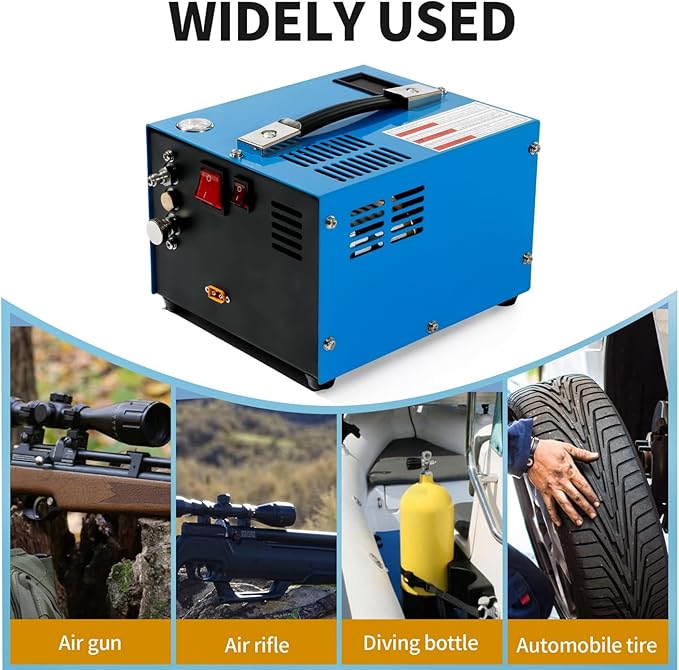 PCP Air Compressor 4500Psi/30Mpa Water/Oil Free PCP Air Pump Rifle,12V Automotive DC 110V AC PCP Airgun Compressor With Power Converter,Built-in Fan,Suitable for Paintball (Blue)